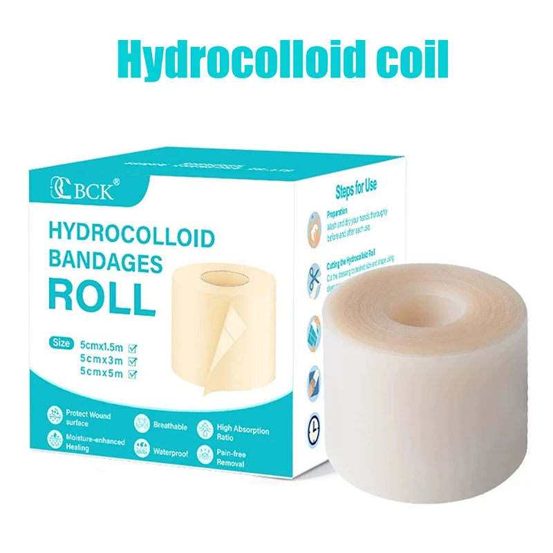 Rolo hidrocolóide para cuidados com feridas, ataduras hidrocolóides com autoadesivo, ataduras doloridas de cama, altamente absorvente para queimaduras