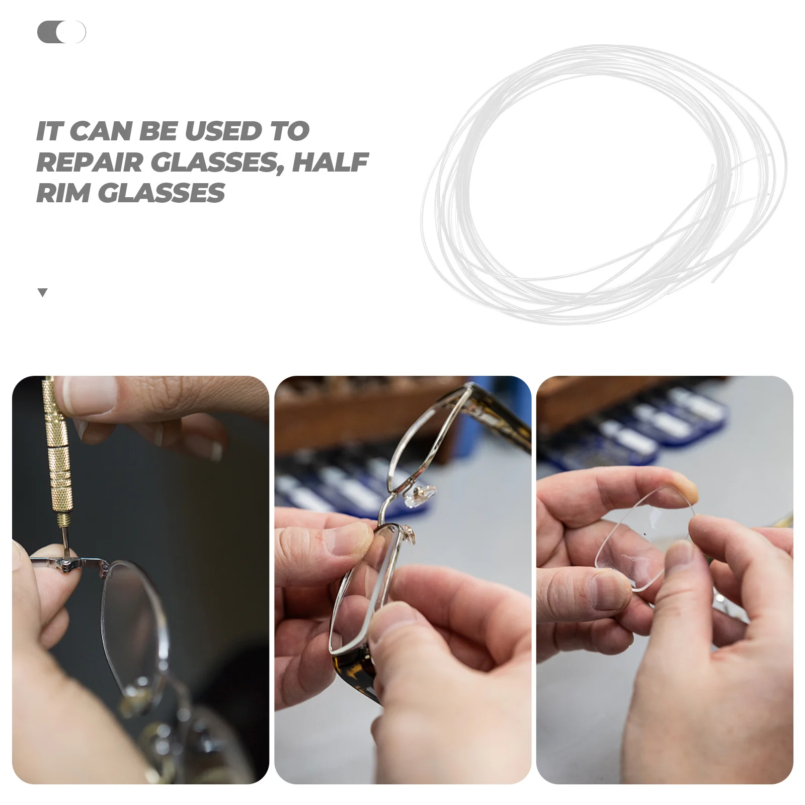 

Glasses Repair Eyeglass Fixing String 100mm Nylon Replacement String for Half Rim Eyeglasses Accessories Fixing Tools