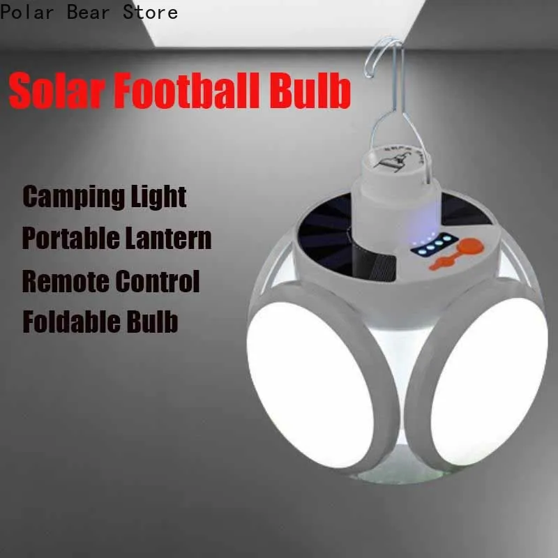 

Solar Camping Portable Lantern Outdoor Tent Lamp Emergency Light Folding LED USB Rechargeable Football Bulbs for Hanging Hook