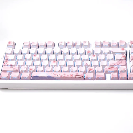 

Girl Sakura Pink Mechanical Keyboard Keycap Set, 127 keys, cherry factory height side engraved luminous PBT material
