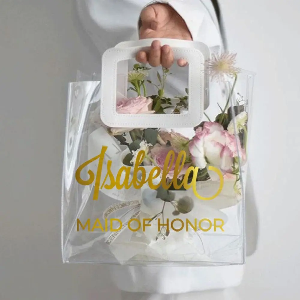 Custom Bridesmaid Gift Bags Personalize Reusable Holographic Iridescent Transparent Reflective Bag Bridemaid Wedding Handbag