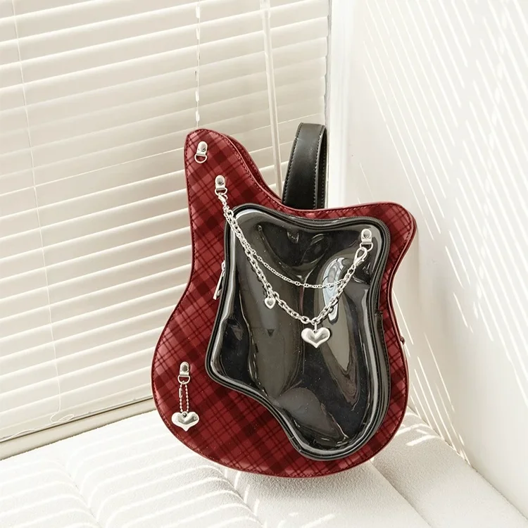 Transparent Heart Chain Mochila Original Guitar Ita Bag Contrast Sweet Cool Backpack Crossbady Bags for Woman Y2K Sac Femme