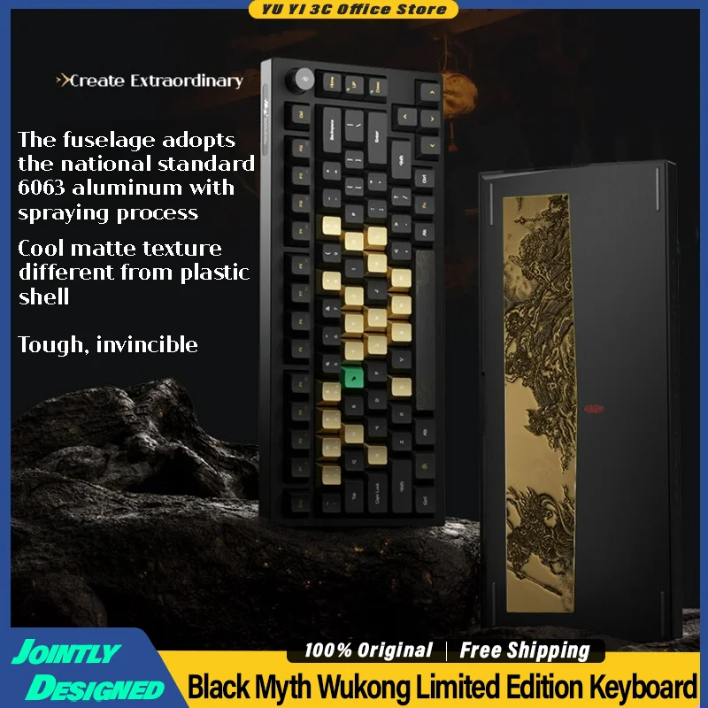

Black Myth Wukong Keyboard CNC Aluminun Original Limited Edition Customized Wukong Keycaps Control Knob 2.4g Wireless Keyboard