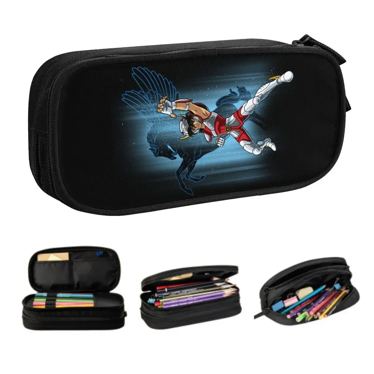 Custom Seiya Of Pegasus Kawaii Pencil Case Large Capacity Saint Seiya Knights Of The Zodiac Pencil Box Students Stationery