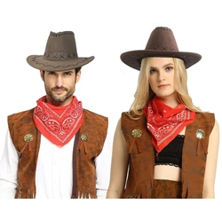 Classic Cow-boy Costumes Includes Cow-boy Hat Vests Scarf Comfortable Wear for Men Women Halloween Party Cos-play