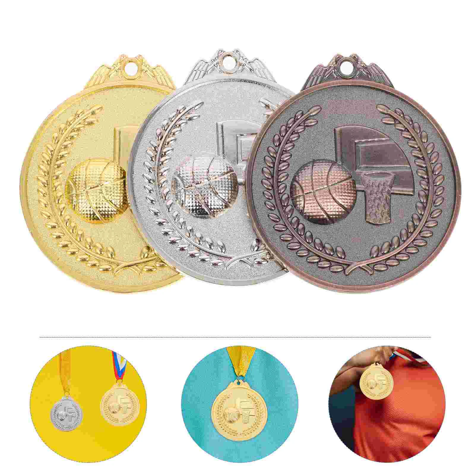 

3 Pcs The Medal Basketball Competition Award Medals Metal Place Gold Silver Bronze Sports Winner