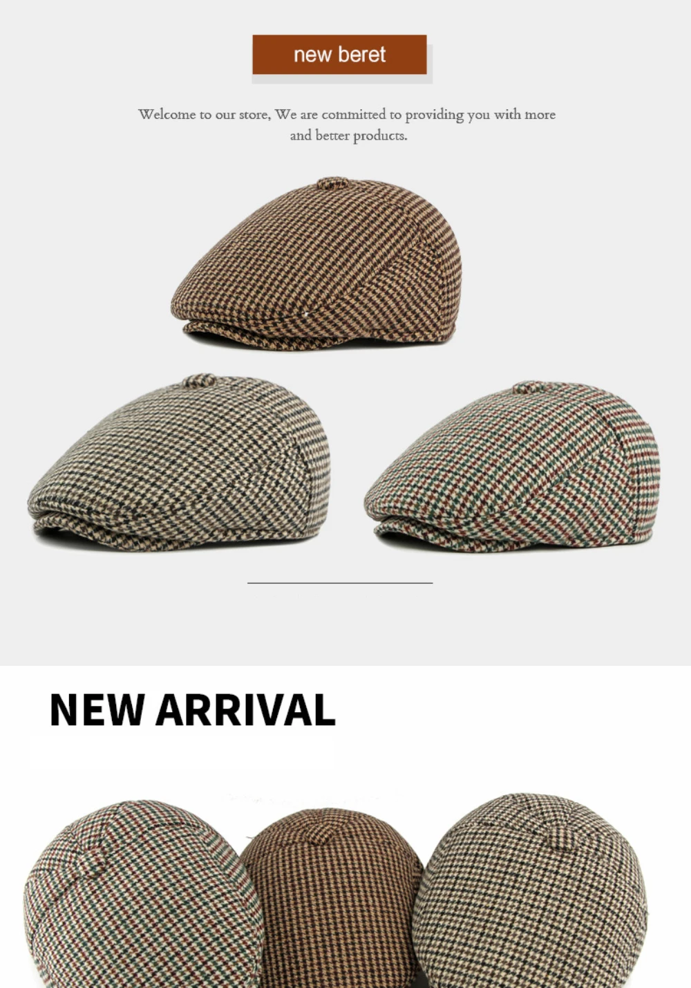 HT5164 Herren- und Damen-Baskenmütze, dicke warme Ohrenklappenmütze, Herbst-Winter-Karo-Ivy-Flatcap, Baskenmütze mit Ohrenklappen für Männer und Frauen. – Detail 1