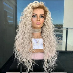 ZXBMALWIGS  Synthetic Ombre Ash Blonde Loose Curly Synthetic Hair Lace Front Wig  Women With Baby Hair Preplucked Cosplay Daily