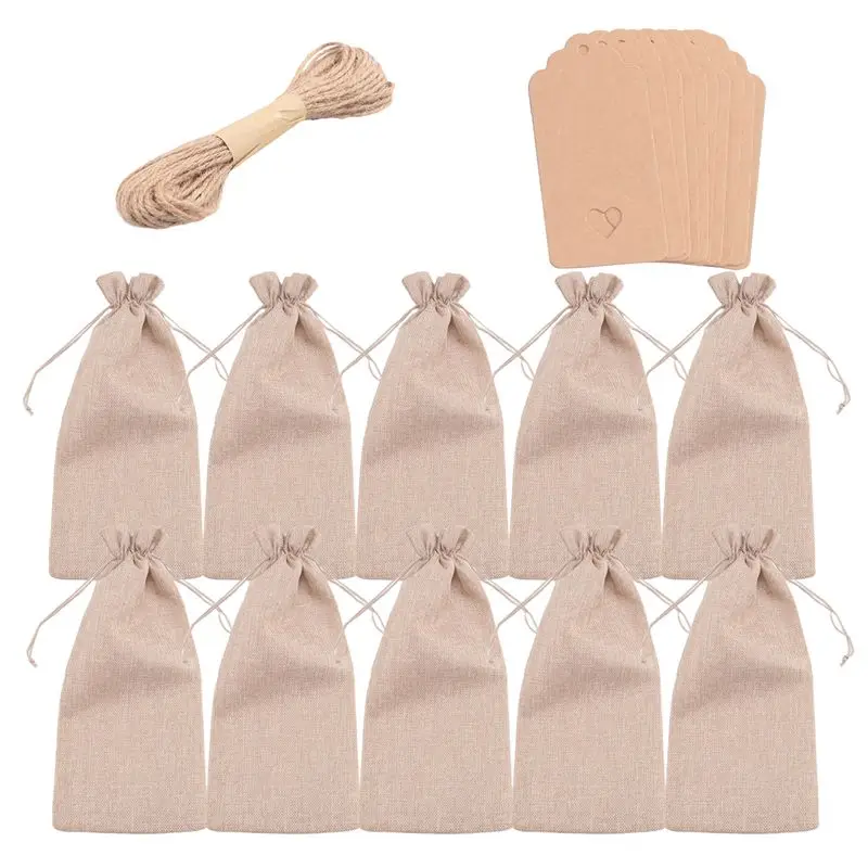Hot kf-Burlap Wine Bags Wine Gift Bags With Drawstrings, Single Reusable Wine Bottle Covers With Ropes And Tags (10 Pcs)