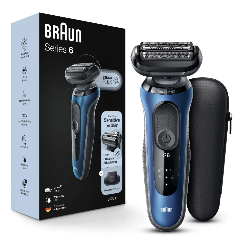 

Braun Series 6 6020s Rechargeable Wet Dry Men's Electric Shaver, Blue