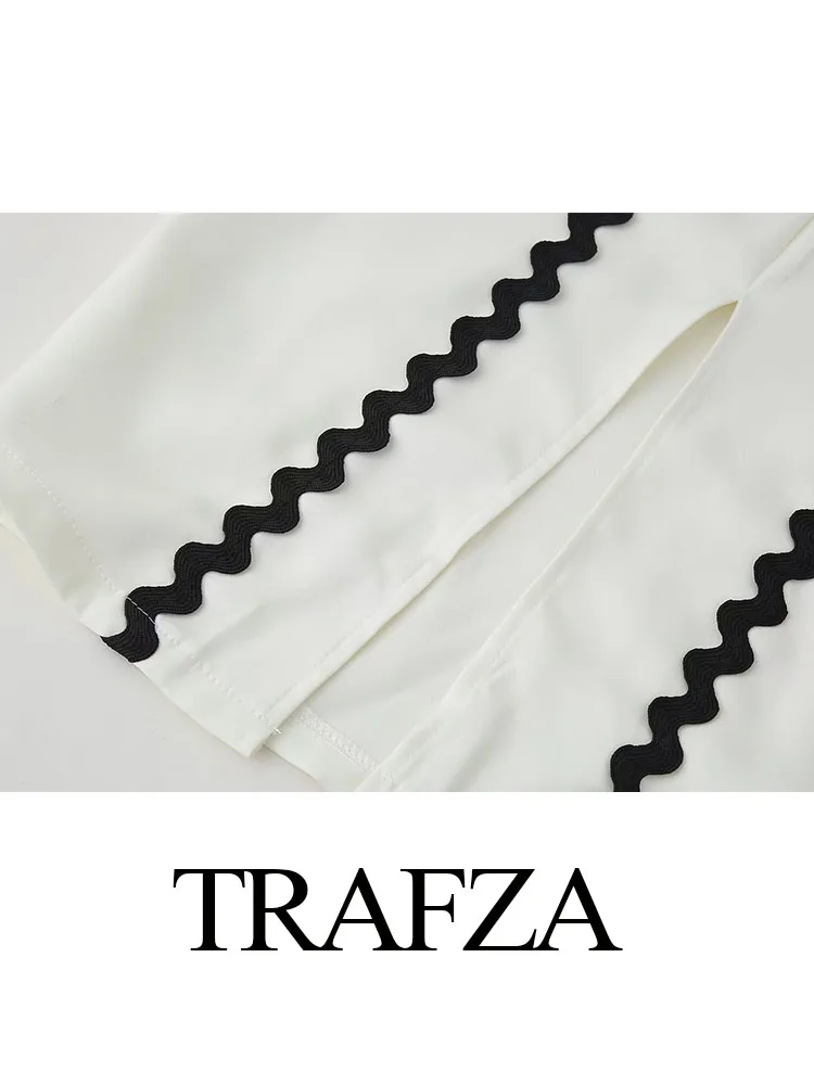 TRAFZA Summer Chic Women Dresses Spliced Square Collar Hem Slit Decorative Sleeveless Belt Dress Beach Back Zipper Dress Mujer