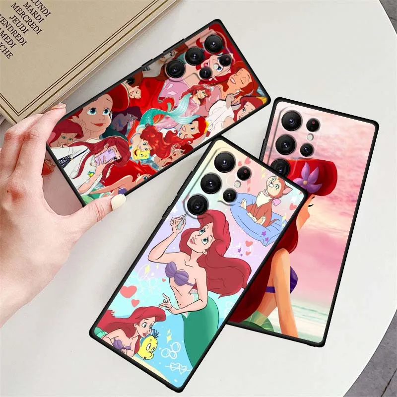 

Disney Cute The Little Mermaid For Samsung Galaxy S25 S24 S23 S22 S21 S20 S10 Ultra Plus FE 5G Black Soft TPU Cover Phone Case