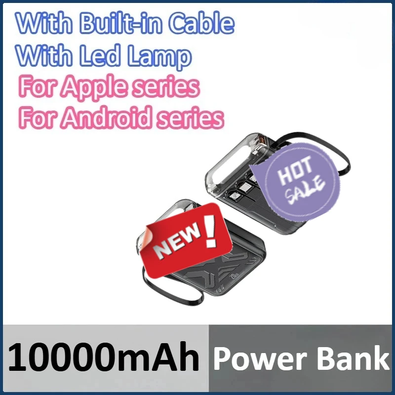 

10000mAh Power Bank With Built-in Cable With Led Lamp Portable Power Supply For iPhone For Samsung For Xiaomi Fast Charging