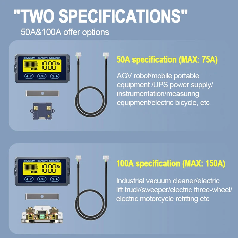 TY23 Battery Tester 8V- 120V 50A 100A Coulomb Counter Meter Capacity Indicator Li-ion Lifepo4 Detector Coulometer Voltmeter