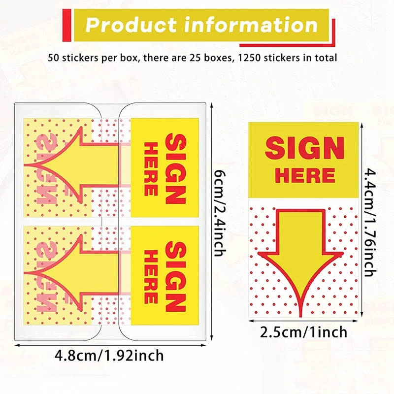 300 Piece Sign Here Tabs Sign Here Stickers With Dispenser Arrows Flag, 1 Inch (Yellow)