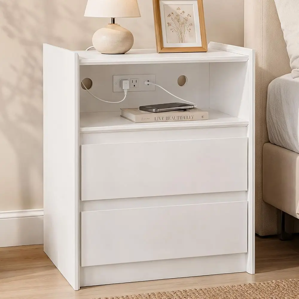 White Nightstand with Charging Station, 24