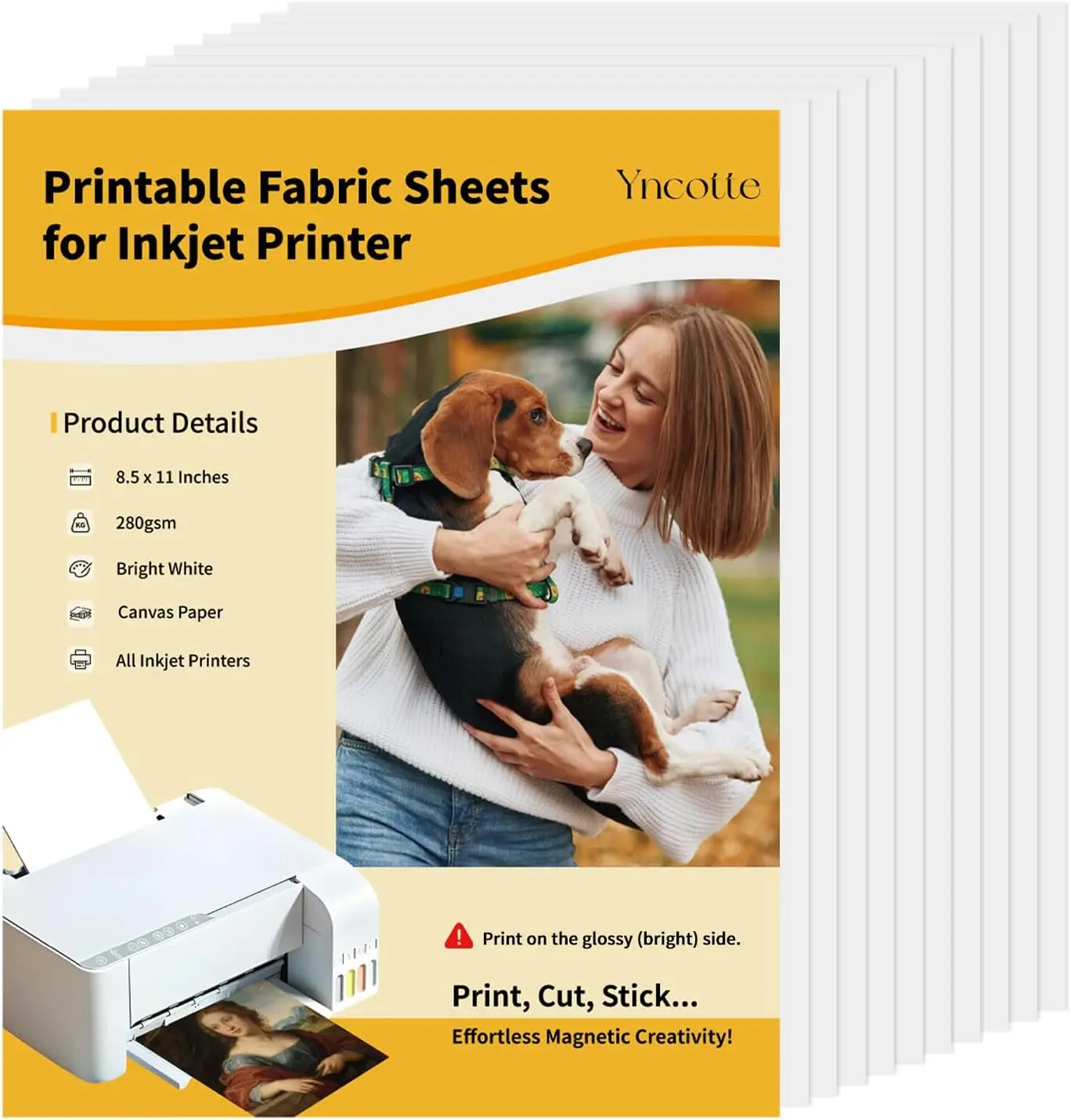 

10-Pack Canvas Printer Paper for Inkjet Printers, 8.5x11" Bright White 280gsm Tear-Resistant Fabric Sheets with Glossy Side for
