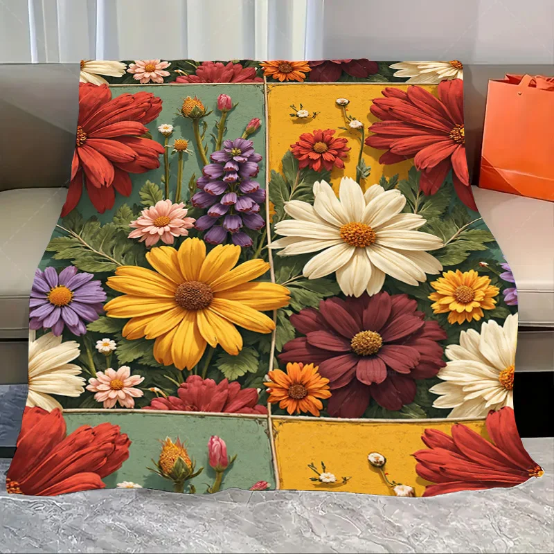 

1pc Flannel Blanket Vibrant Floral Print Throw Blanket for Cozy Home Decor