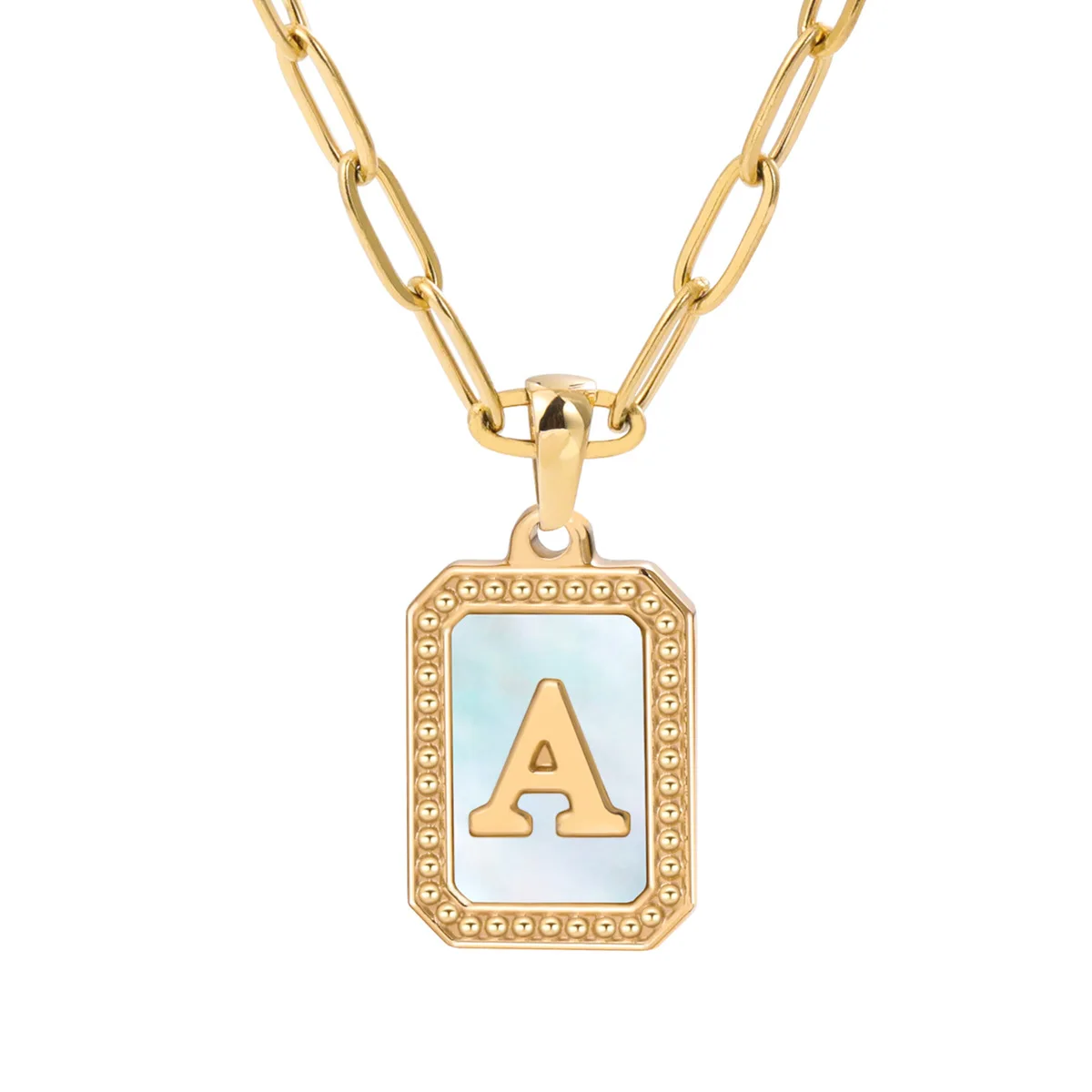 

Stainless Steel A-Z Letter Shell Pendant Necklace for Women 26 Alphabet Initial Shell Square Necklace Fashion Jewelry Gifts