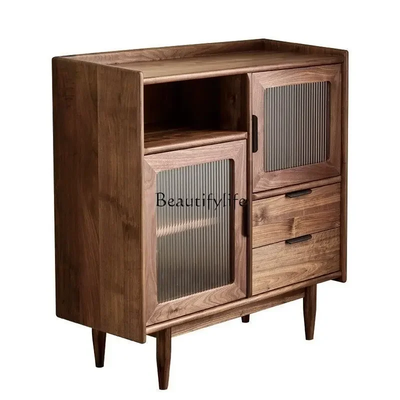 

XX39Nordic Japanese-style entrance cabinet Solid wood dining edge Black walnut storage small apartment side cabinet