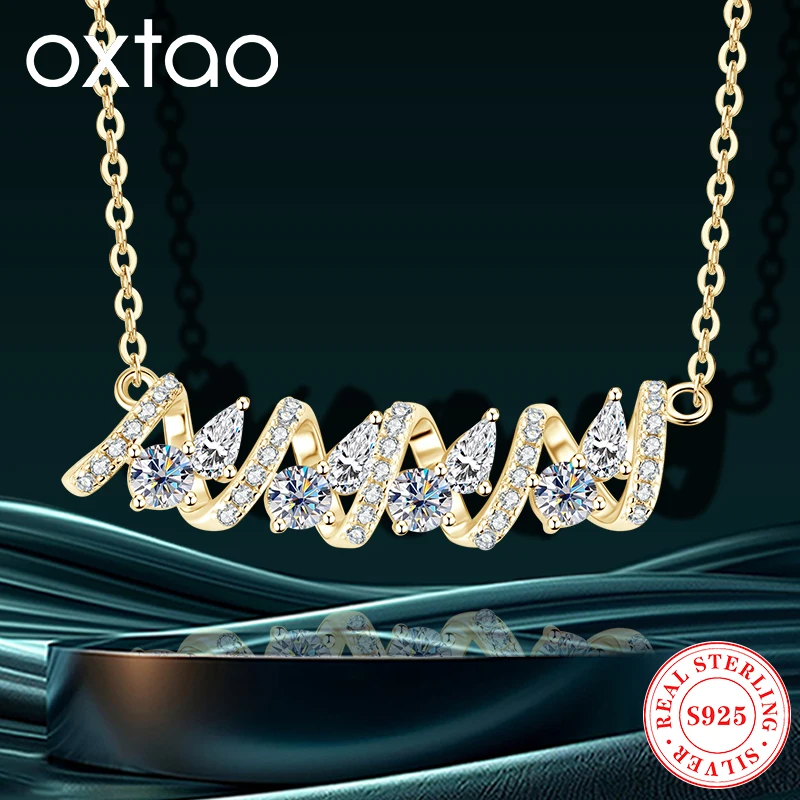 

OXTAO 3mm D VVS1 Moissanite Stud Pendant Necklace Female Jewelry Long Wavy Necklaces Real Silver 925 Chain 14k Gold 2025 Trendy
