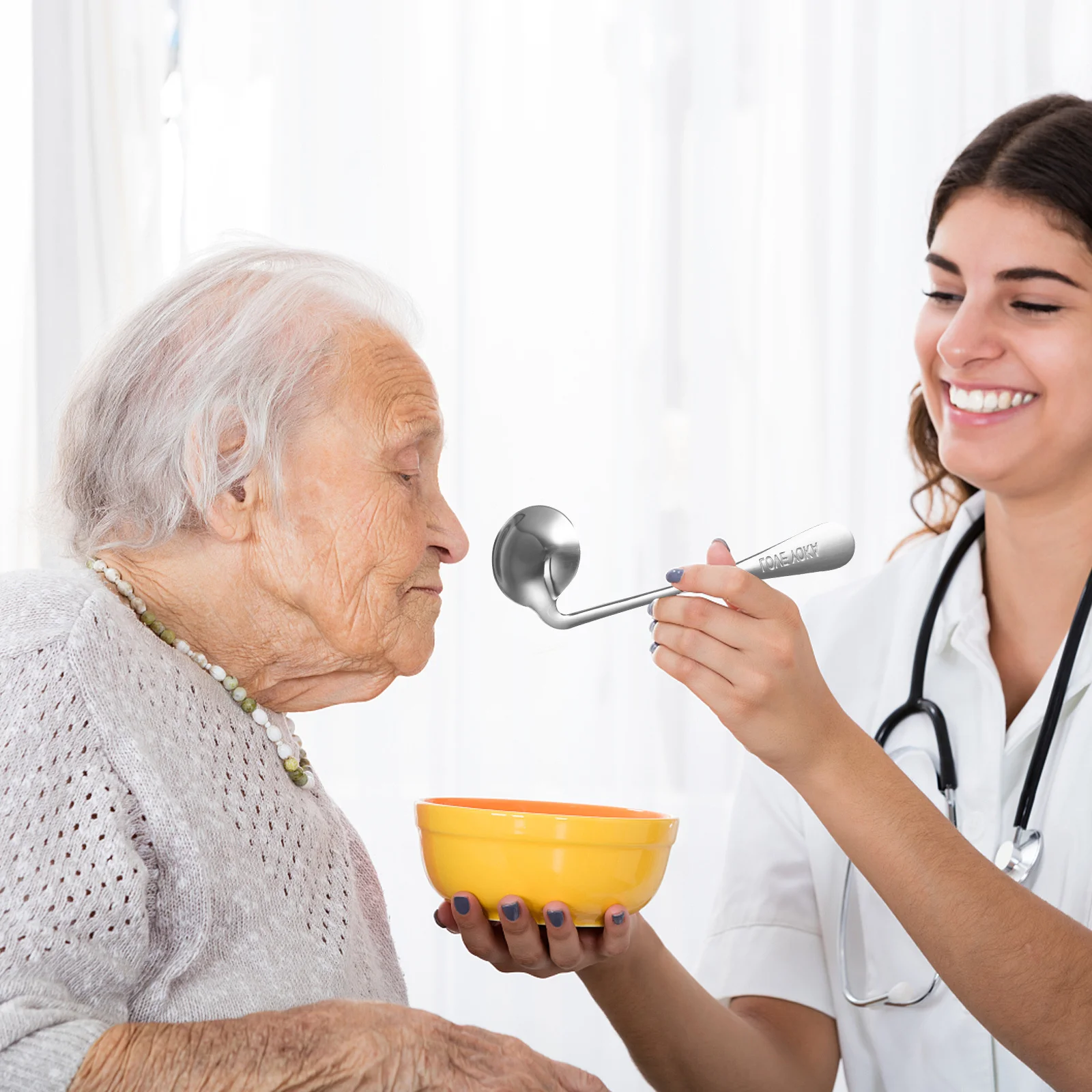 

Baluue Angled Stainless Steel Spoon Fork for Elderly Disabled Self Feeding Aid Ergonomic Grip Utensil Bed Patients