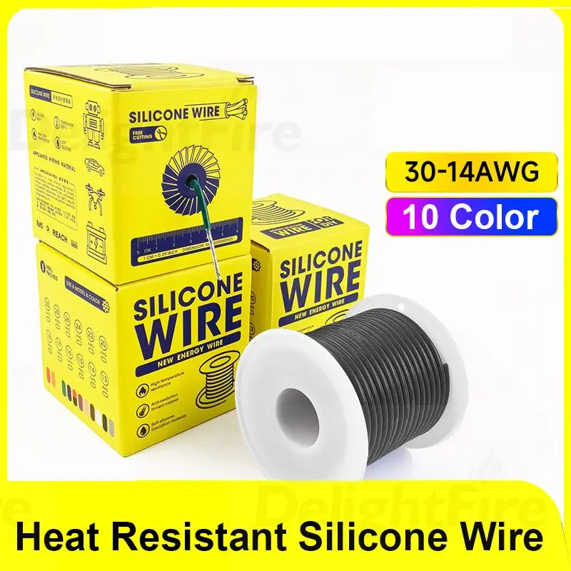 Silicone Wire Heat-resistant Cable Tinned Copper Hook up Wire For Battery DIY Electronic 30 28 26 24 22 20 18 16 14 AWG Stranded