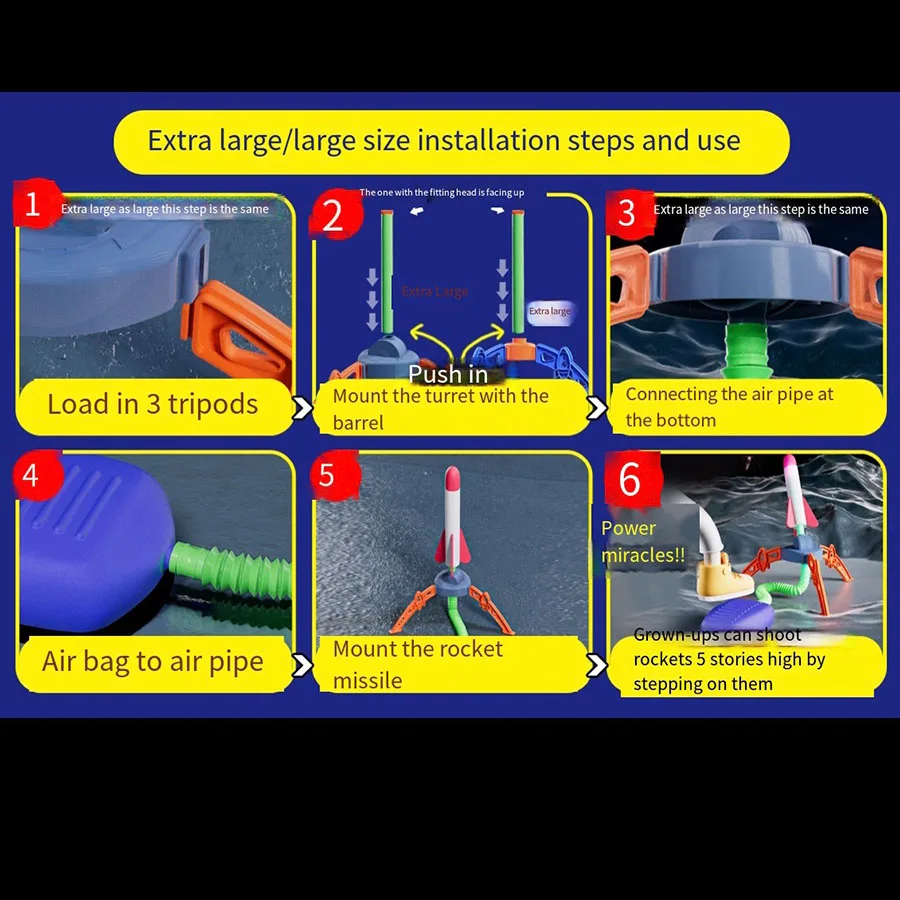 Childrens Air Rocket Foot Pump Launcher Flying Toys Game Set Jump Practice Hands-Original Judgment Ability Accessories Random