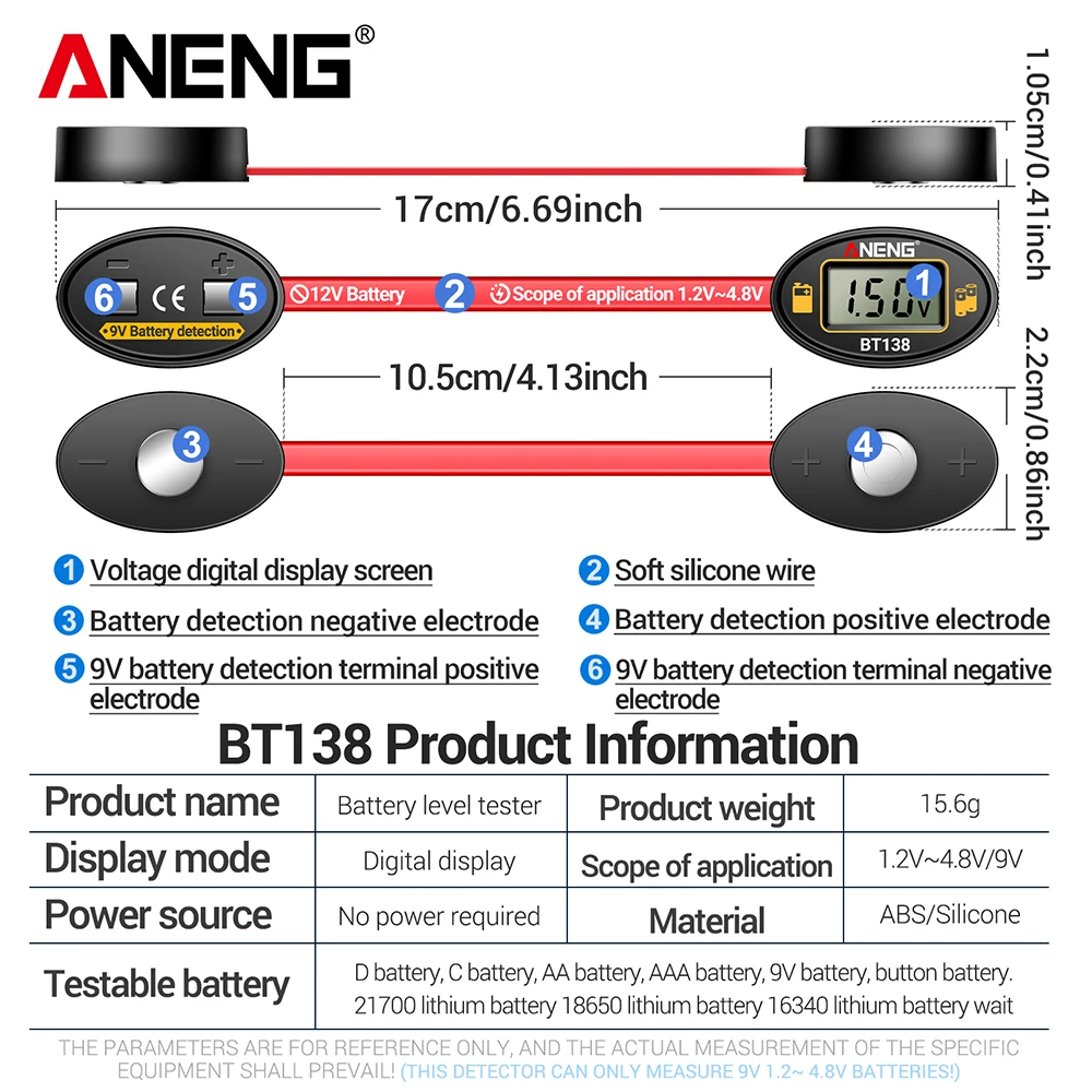 Battery Tester ANENG BT138 Digital Lithium Battery Detector Capacity Tester Display Checkered Analyzer AAA AA Button Cell Test