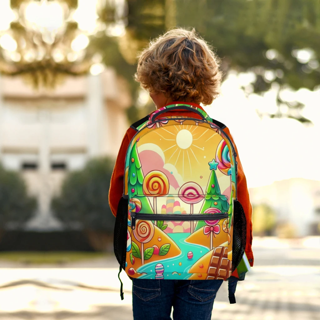 Whimsical-Sac à dos léger décontracté pour enfants, Cartable pour jeunes, Nette colorée, Illustration du monde doux, Imprimé ci-après