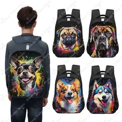 Watercolor Dog Print Backpack Husky Pug Bulldog Colorful Daypack Teenager School Bag Large Capacity Travel Storage Backpacks