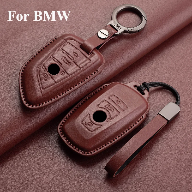 

Leather Car Remote Key Case Cover Shell for BMW X1 X3 X5 X6 X7 1 3 5 6 7 Series G20 G30 G11 F15 F16 G01 G02 F48 Keyless Key Fob