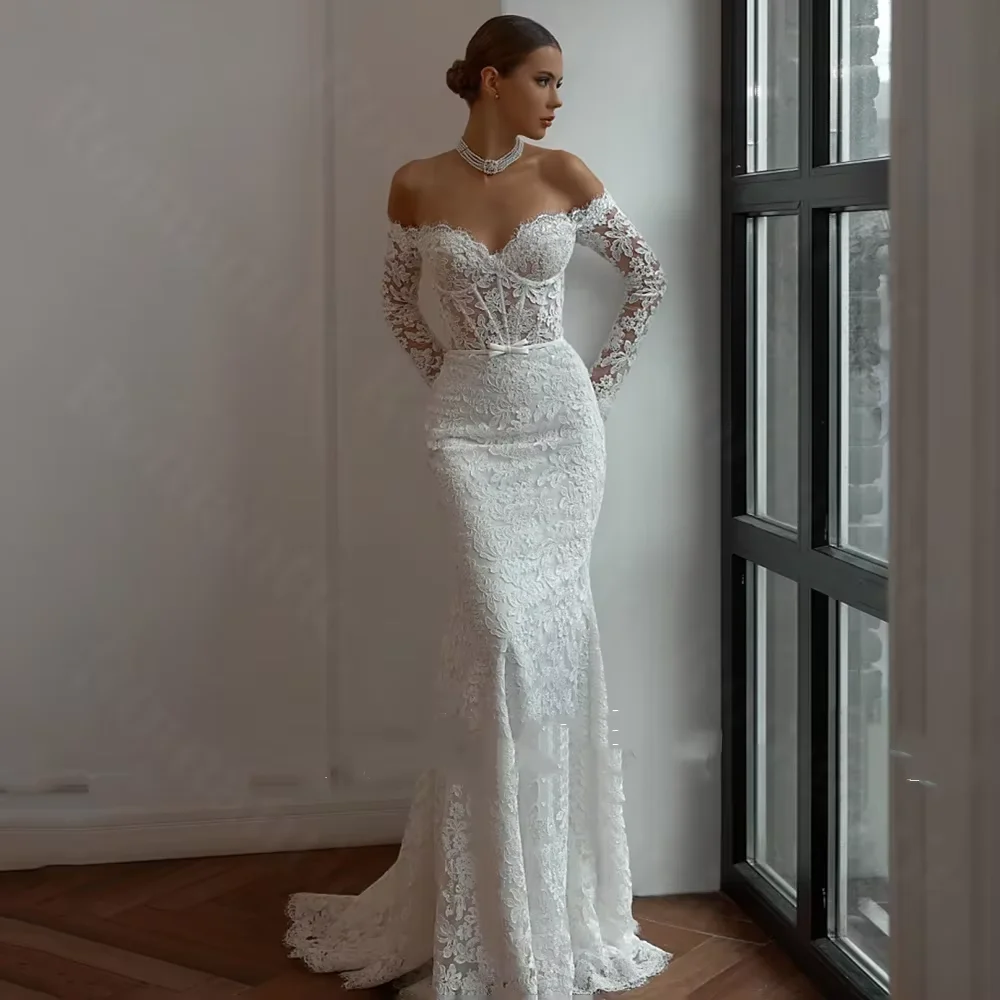 Vestidos De novia largos De sirena personalizados románticos, vestido De novia De manga larga De encaje, Vestidos De Novias para mujer 2025