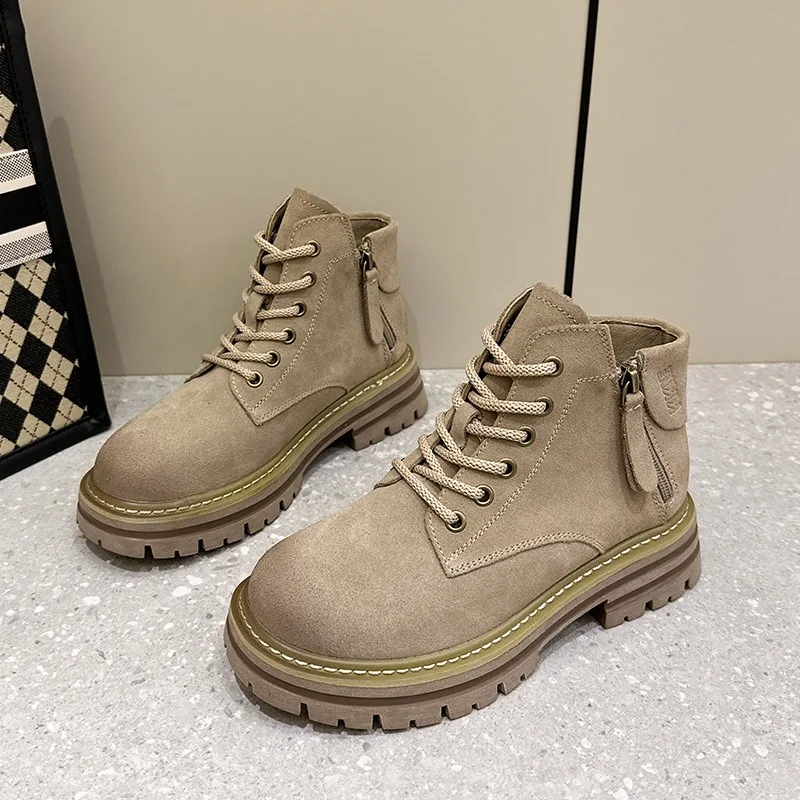 

Retro Women Shoes Handmade Genuine Leather Ankle Boots for Woman Exquisite Platform Motorcycle Boots Designer Shoes Botas Mujer