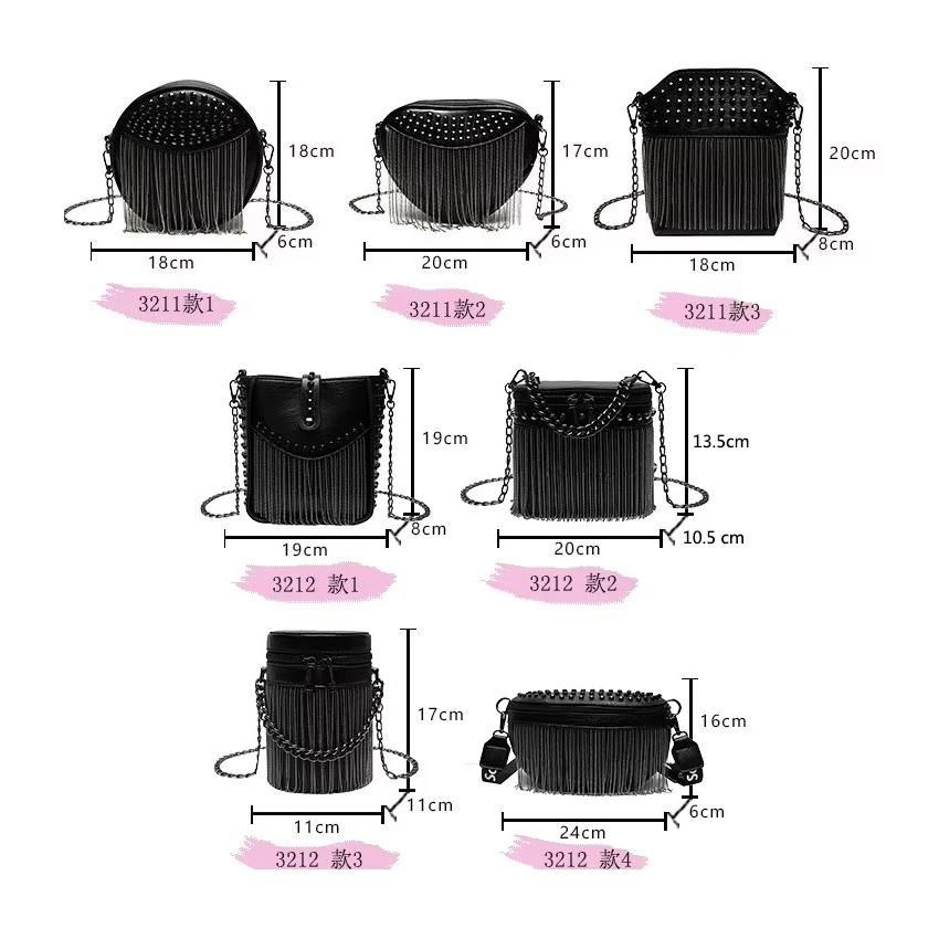 Luxury Designer Cylinder Bag Ladies Fashion Rivet Shoulder Bags Fringed Small Mobile Phone Crossbody Purse Summer Chain Borse