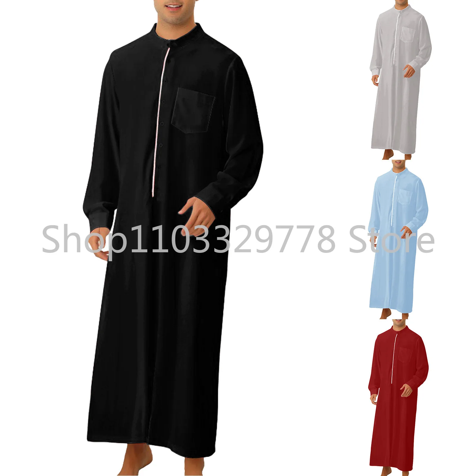 2023 Cross-Border Foreign Trade AliExpress Arabic Style Simple Long Men's Pocket Shirt Muslim Robe Men