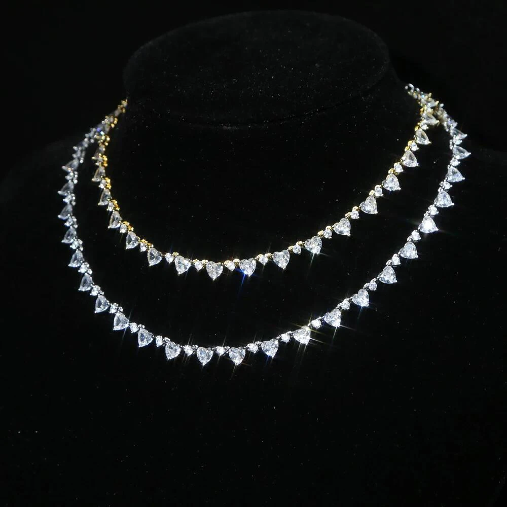2026 Valentine\'s Day Wedding Engagement Iced Out Bling Women Jewelry 5A Heart Cubic Zirconia 16inches CZ Tennis Choker Necklace