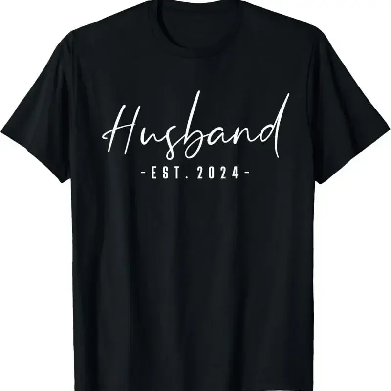 Husband Est 2024 Just Married Honeymoon Hubby Wedding Couple T Shirt