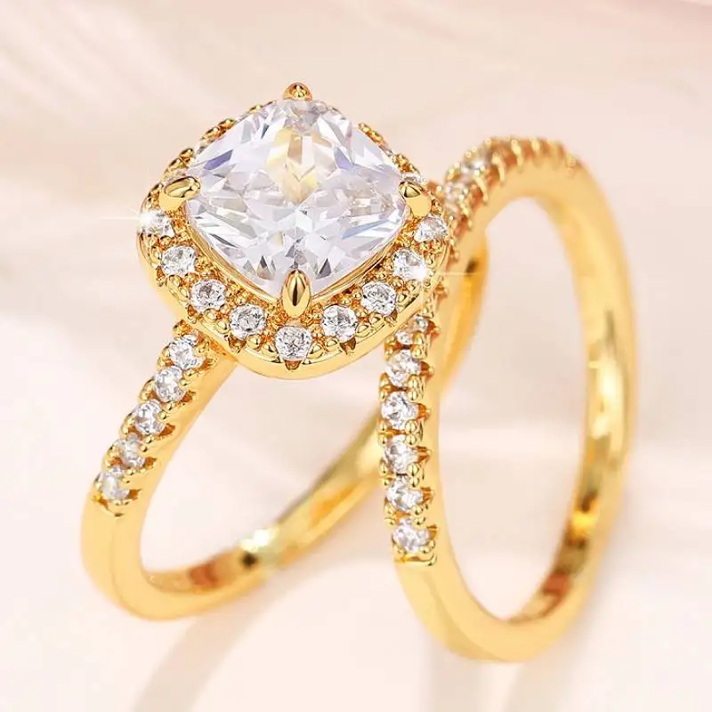 Huitan 2 Teile/satz Ring für Frauen Hochzeit Verlobung Charming Finger Zubehör Intarsien Glänzende CZ Elegante Party Mode Schmuck