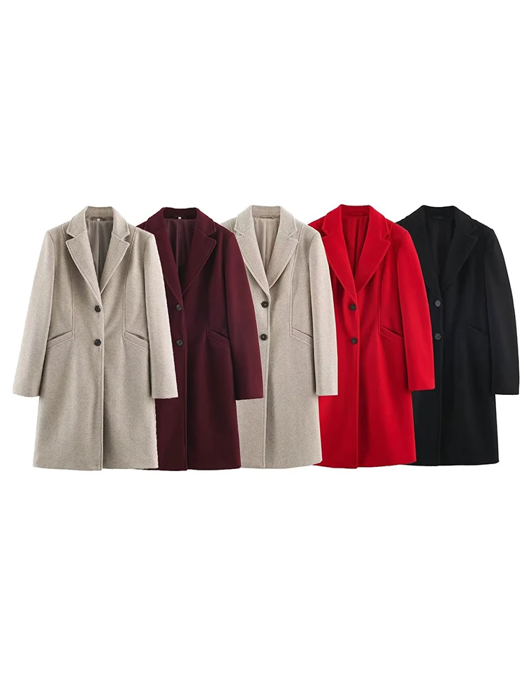 TFMLN Women Long Woolen Coat Notched Lapel Loose Single Button Jacket 2026 Fall Winter New Solid Elegant Ladies Outerwear