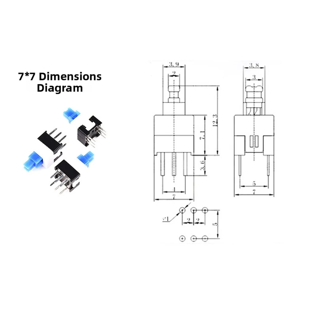 7x7mm Push Button Switches Self-Locking Tactile Type 100 Pack for Educational Labs and Engineering Prototyping Applications