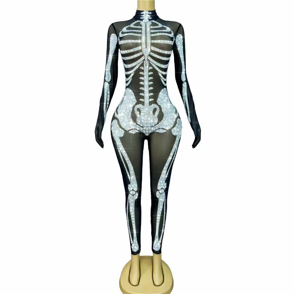 

Костюм на Хэллоуин, сетчатый комбинезон с мерцающими стразами, боди, женский костюм для шоу, вечеринки в ночном клубе, праздничная танцевальная фотосессия, сценическая одежда