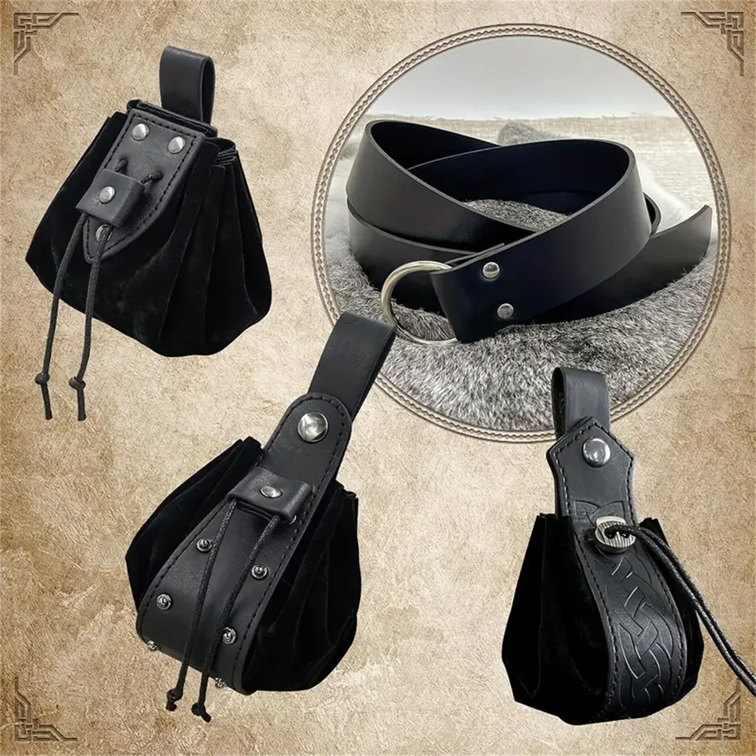 Medieval Retro Waist Bag Viking Style Hanging Belt Coin Purse Knight Fanny Pack Portable Men Women Money Pouch Costume Props