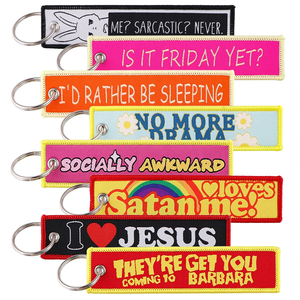 

1 Pcs Colorful Quotes Series Embroidery Key Fobs Holder Key Chain for Men Women Key Tag Key Ring Fashion Accessories Gifts