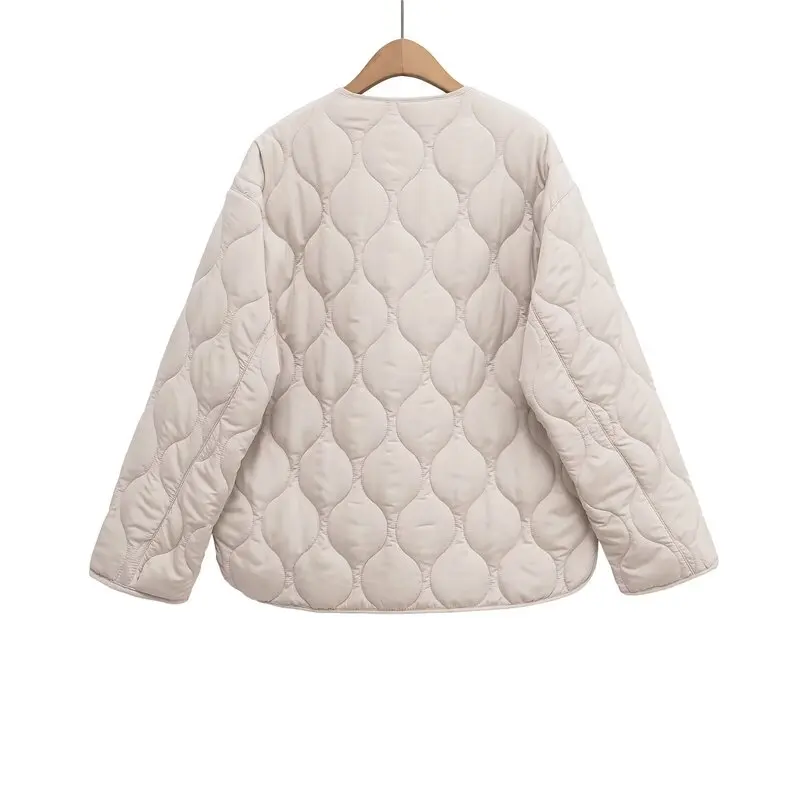 

Fall 2025 New Women's Cotton Jaet round Ne Zipper ket Simple Sle Outerwear Comfortable Loose Fit Long Sve Coat