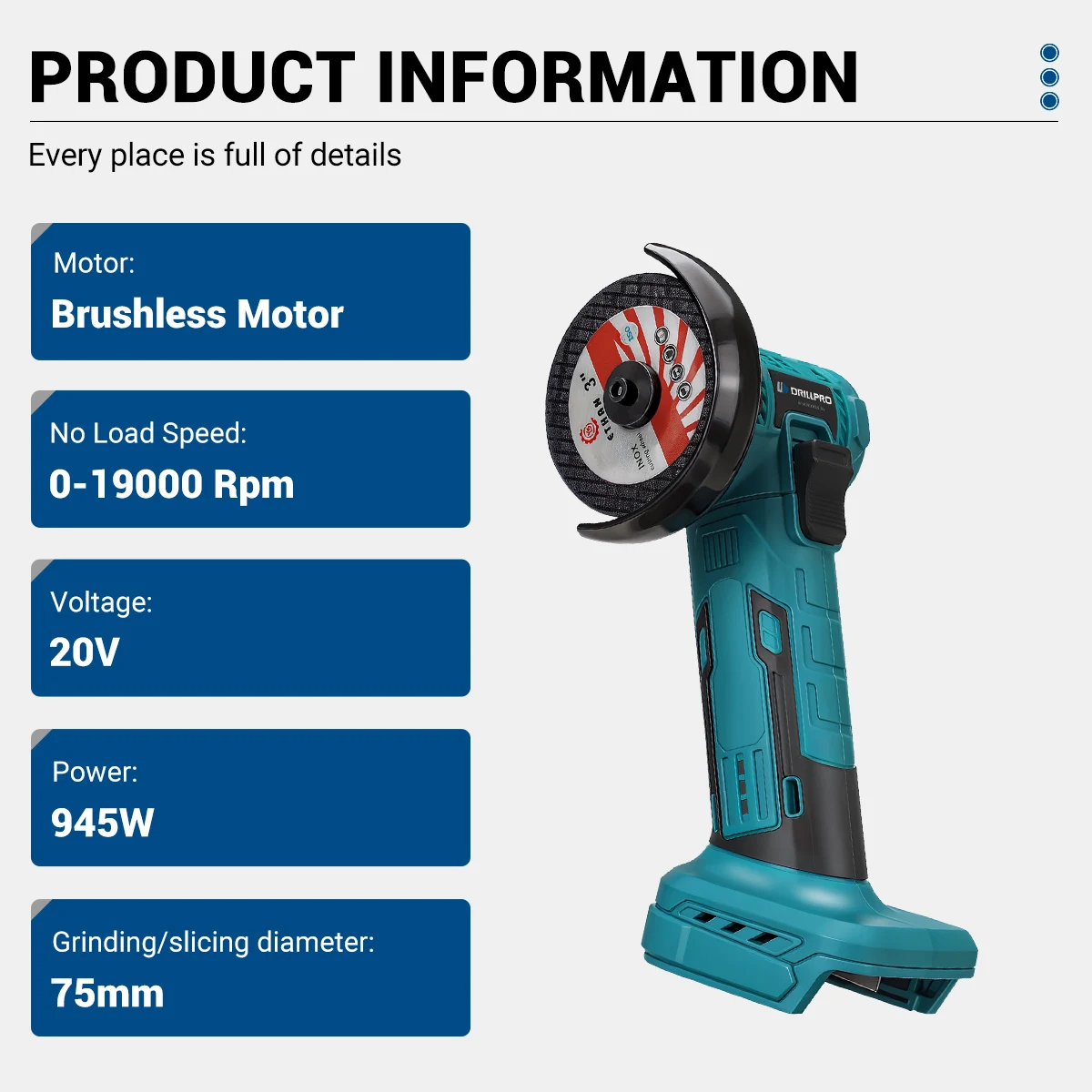 

Drillpro Brushless Electric Angle Grinder Cordless Circular Saws Cutting Machine Grinding Slicing Tool for Makita Battery