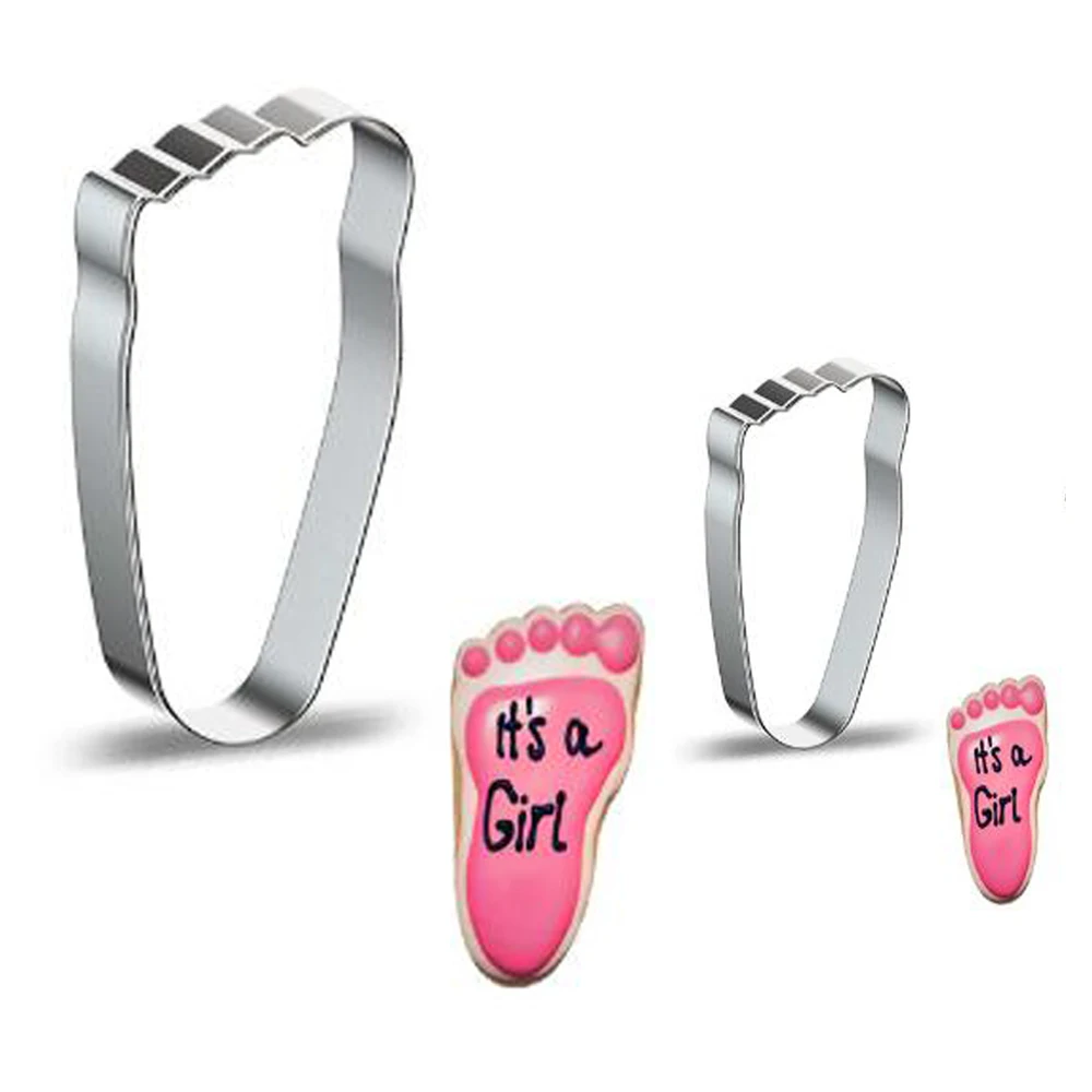 Cortador de galletas de acero inoxidable para pie de bebé, pastelería, reposteria, molde para galletas, pastelería, artesanía de azúcar, herramienta de decoración de pasteles, Fondant, 2 uds.