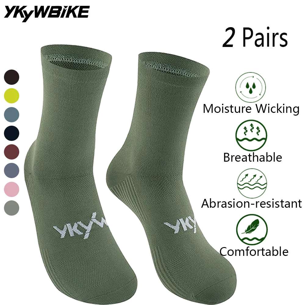 

YKYWBIKE Cycling Socks 2 Pairs Unisex Outdoor Bicycle Road Bike Sports Socks Breathable Moisture-absorbing Running Socks