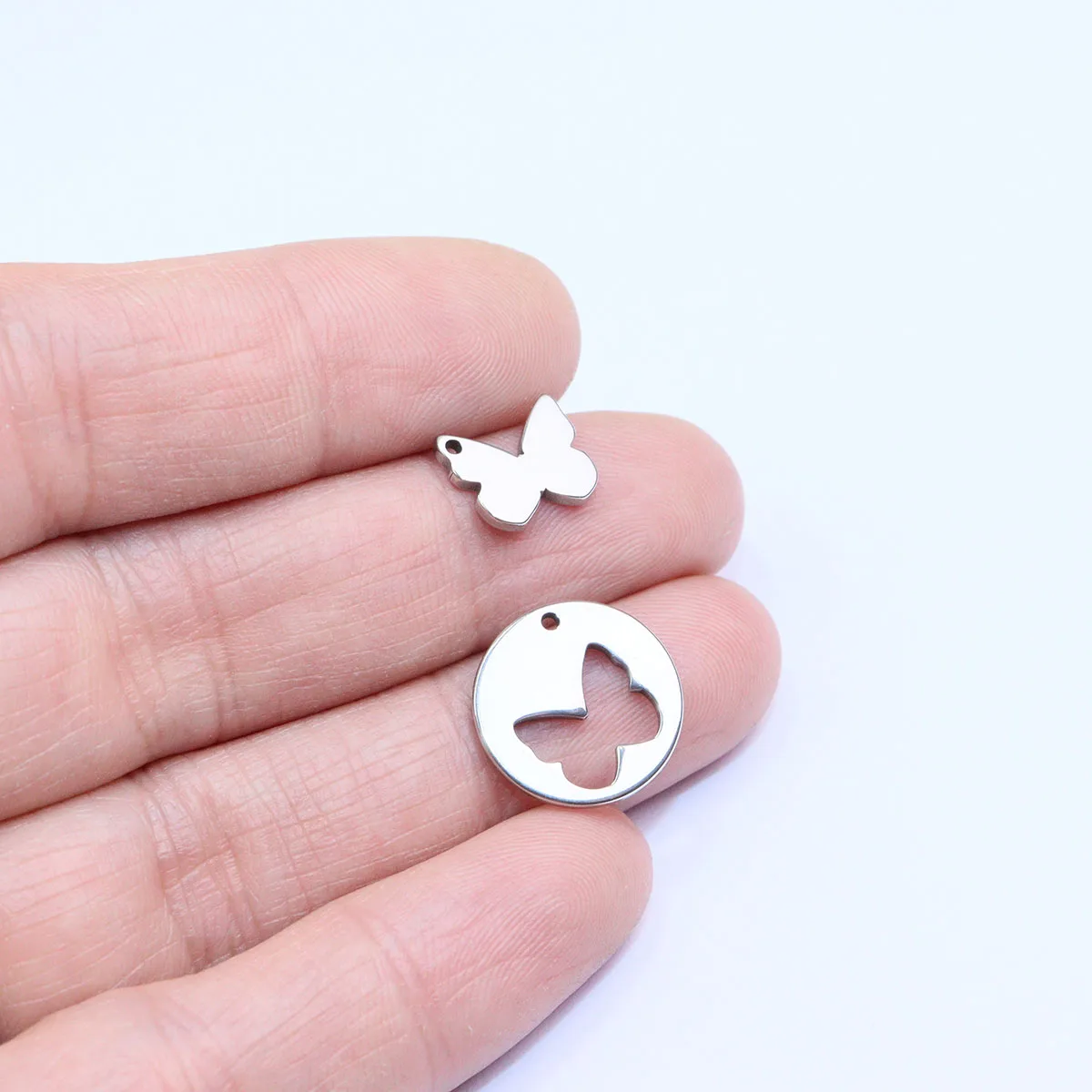 5Sets/10pcs  Wholesale Stainless Steel Butterfly Charms DIY Love Friends Mom Bracelets Vacuum Plated Colorless