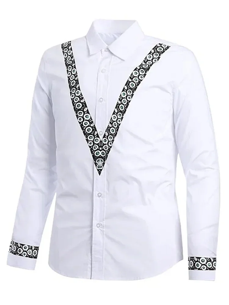 Men's Formal Shirt Striped Plaid Color Block Lapel Fashion Long-sleeved Shirt Soft Elastic Comfortable Business Casual Men's Clo